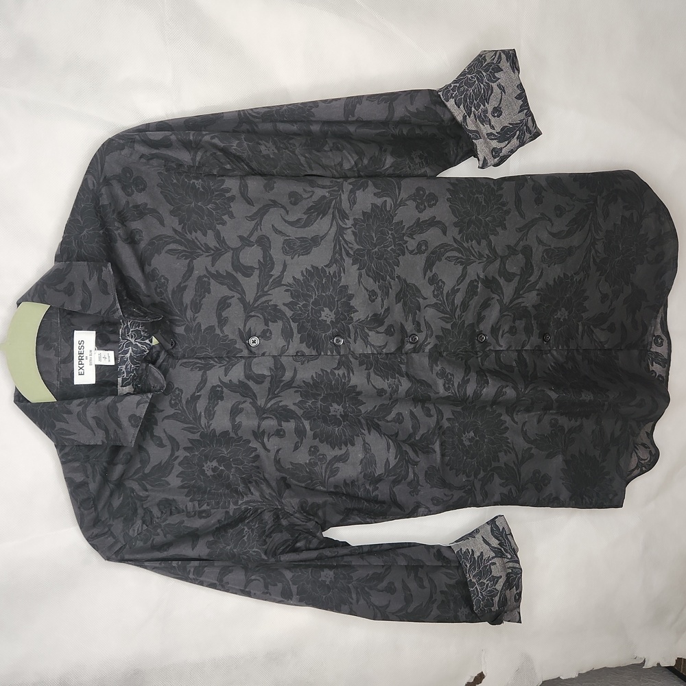 Men's Express Dress Shirts Long Sleeve Black Floral Club
